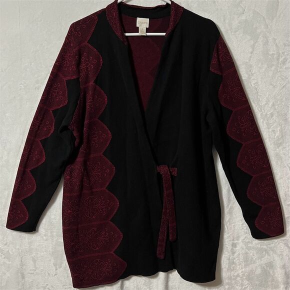 Chico's Sweaters - Chico's Women's Cardigan Sweater Size  (XL) Black & Red Knit Long Sleeve